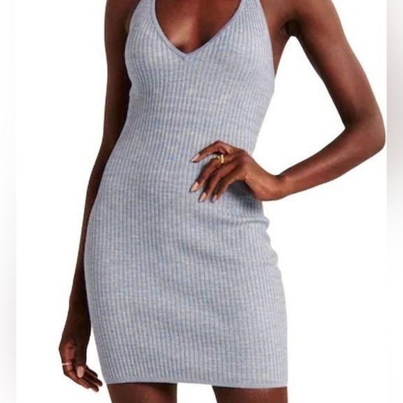 Abercrombie & Fitch Elevated Knit Halter Mini Dress  Blue Pattern M new - Picture 4 of 13